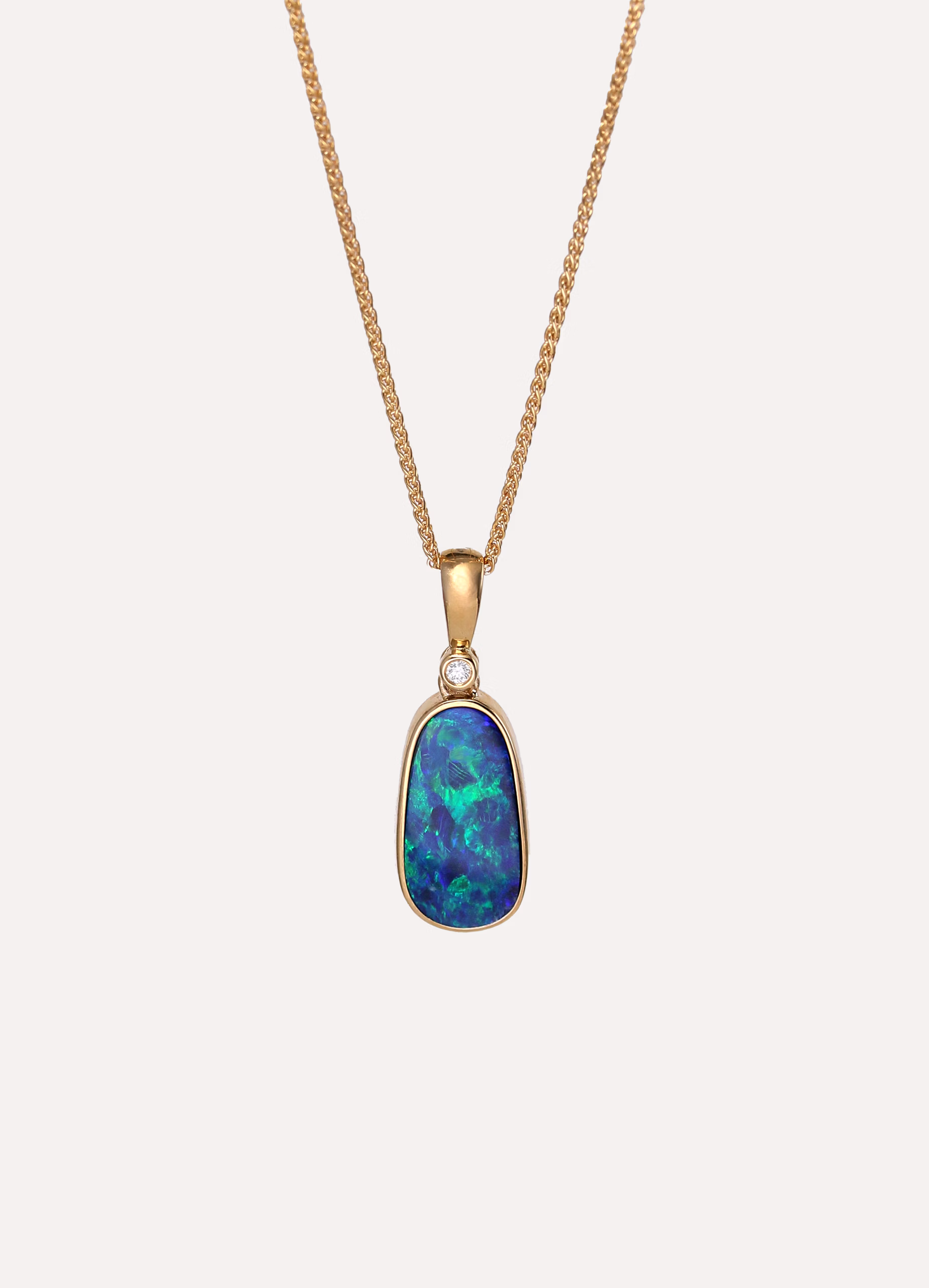 Pendant and Chain Boulder Opal Doublet with 9ct Yellow Gold Bezel Setting 9ct Yellow Gold 16" Spiga Chain - Image 1