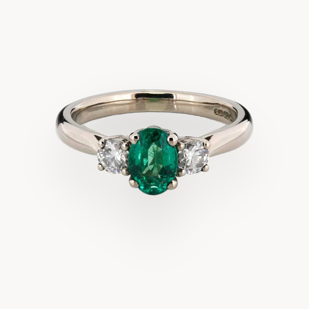 Emerald & Diamond Three Stone Ring
