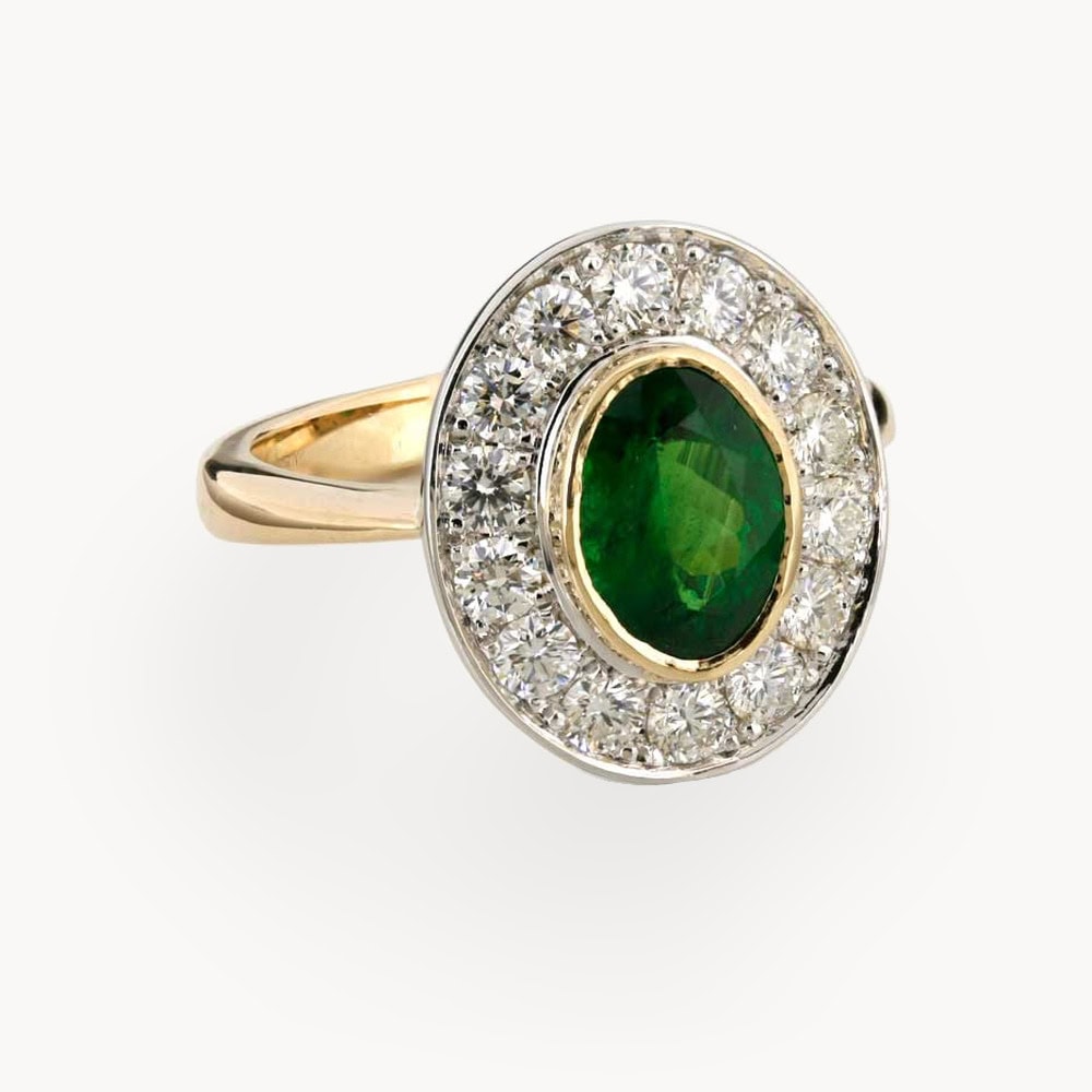 Tsavorite & Diamond Halo Ring