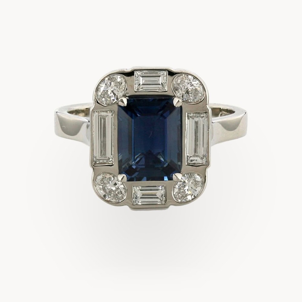 Sapphire & Diamond Halo Ring
