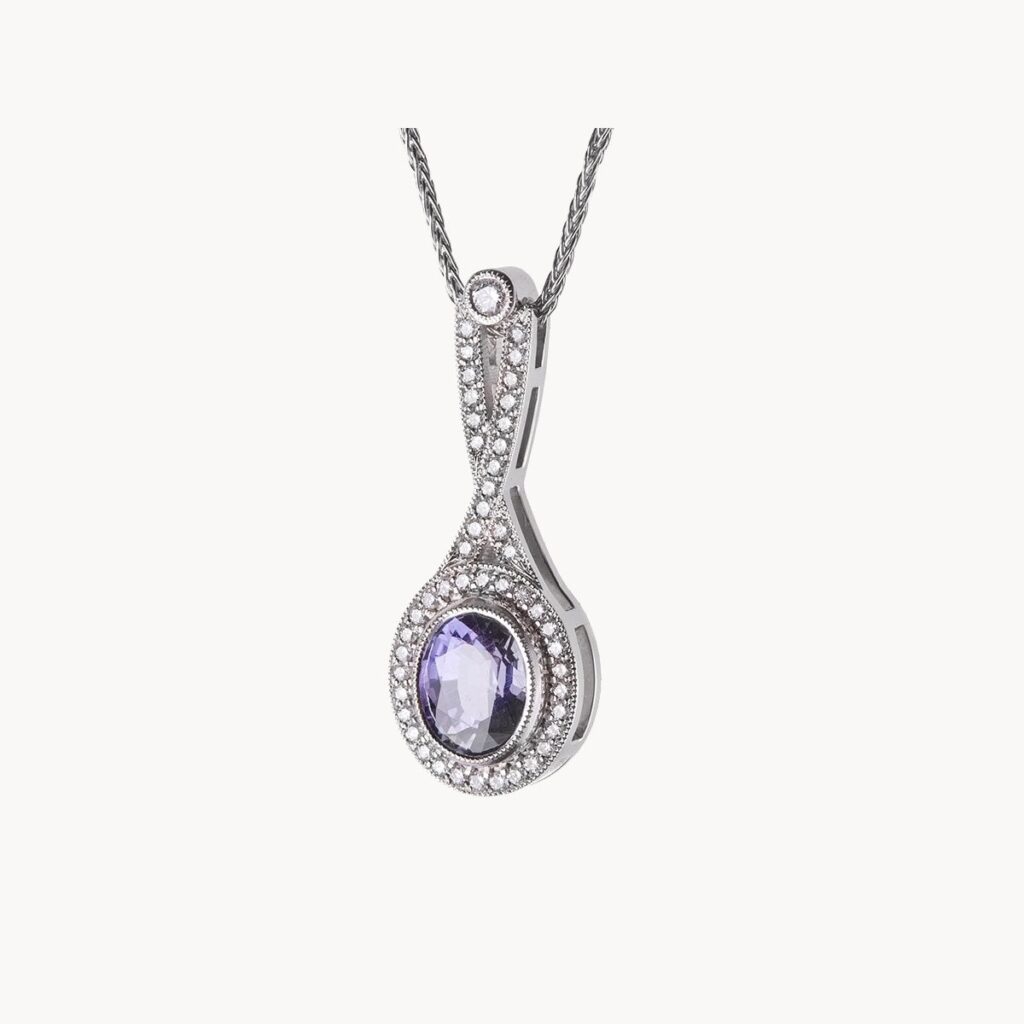 Purple Sapphire & Diamond Drop Pendant