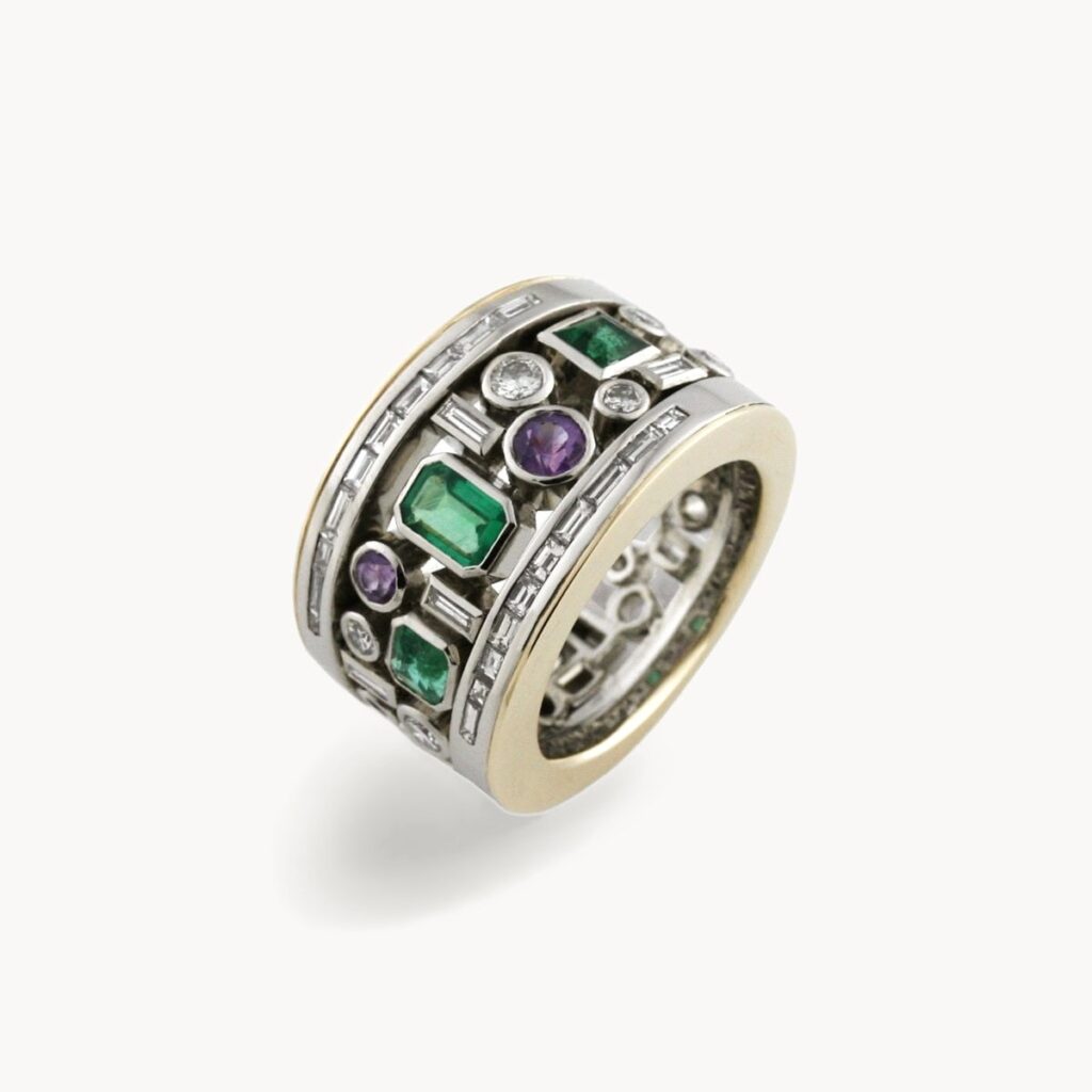 Emerald Amethyst & Diamond Multi Stone Ring