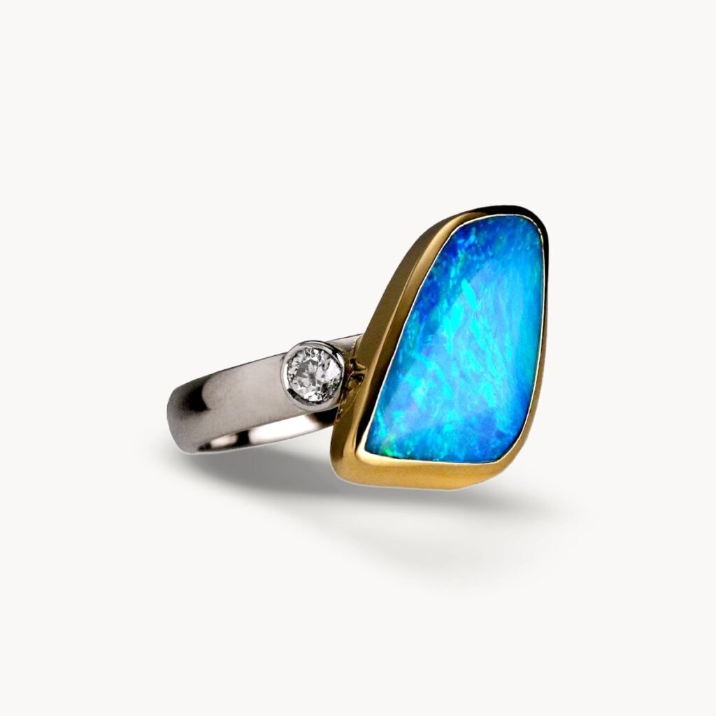 Opal & Diamond Asymmetric Ring